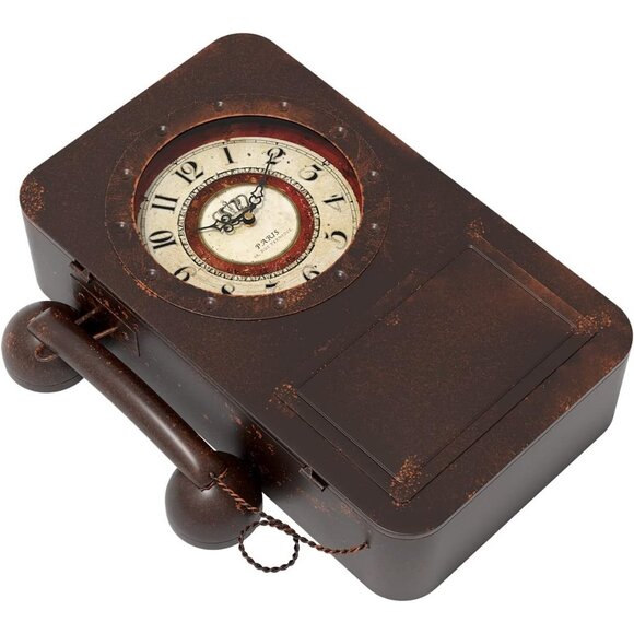 Retro Old Telephone Battery Operated Quartz Metal Wall Vintage Decor Clocks - Picture 8 of 8
